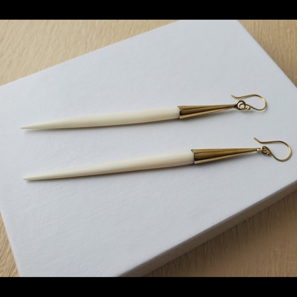 Spear-Shaped Bone & Brass Earrings